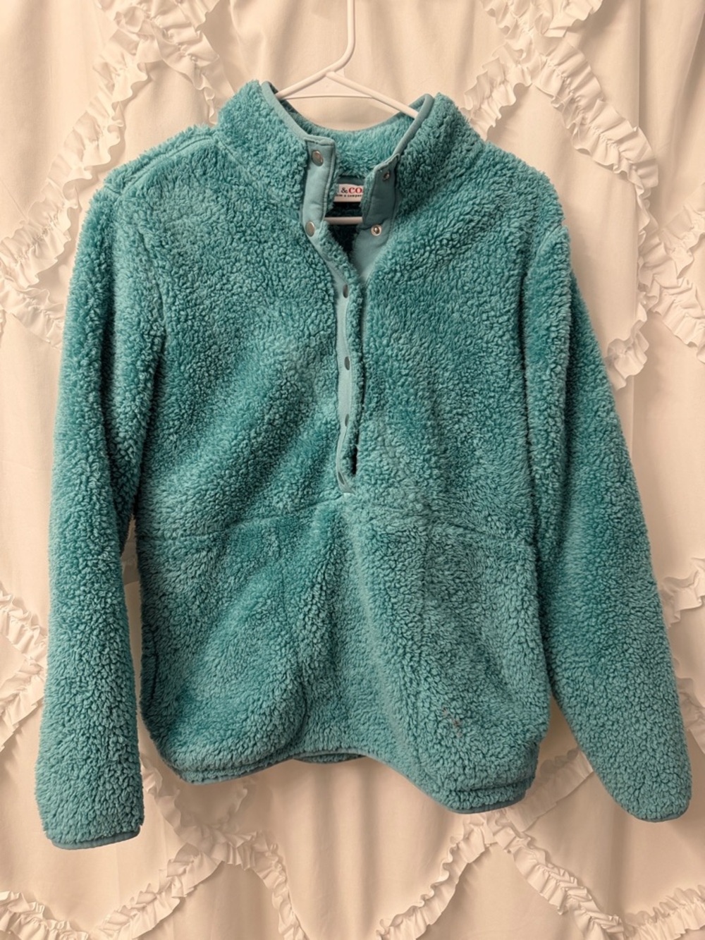 Denim&Co Teal Sherpa Pullover
